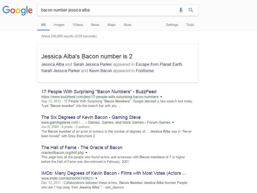 Bacon number google easter egg