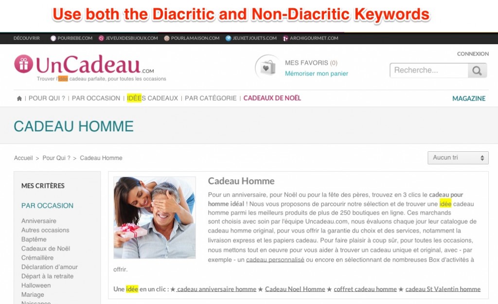 Both Diacritic and Non Diacritic Keywords