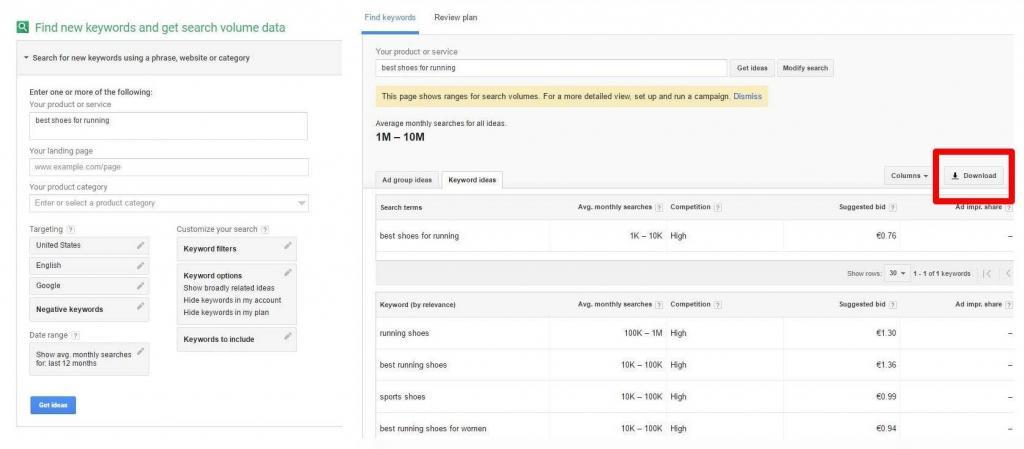 Make use of Google Keyword Planner