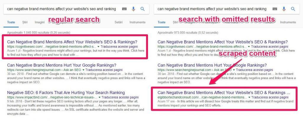 scraped content only ranks in omitted results