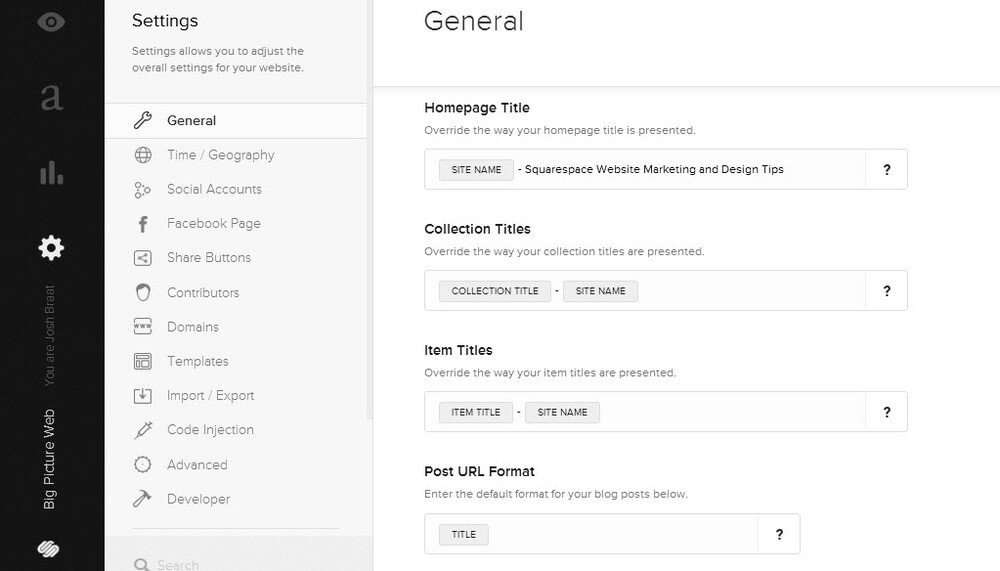 Squarespace settings