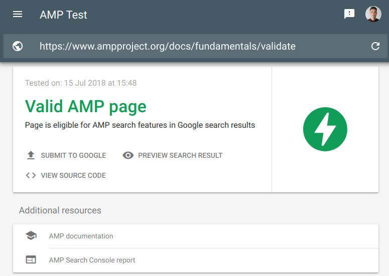 Valid AMP page