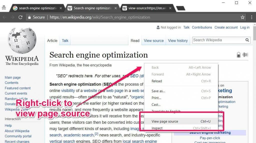 view meta description page source