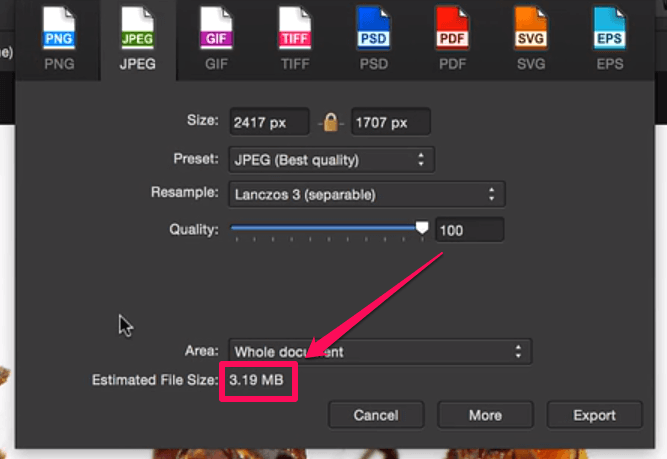 Affinity Photo save for web option