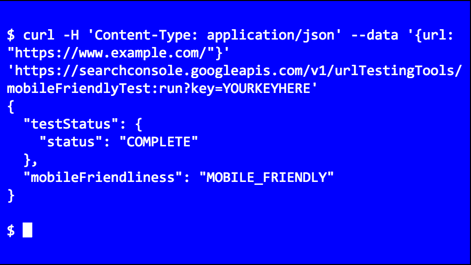 API key for Mobile Friendly Test