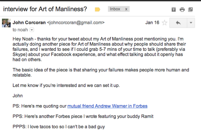 Art of Manliness Interview - Cold Email Outreach