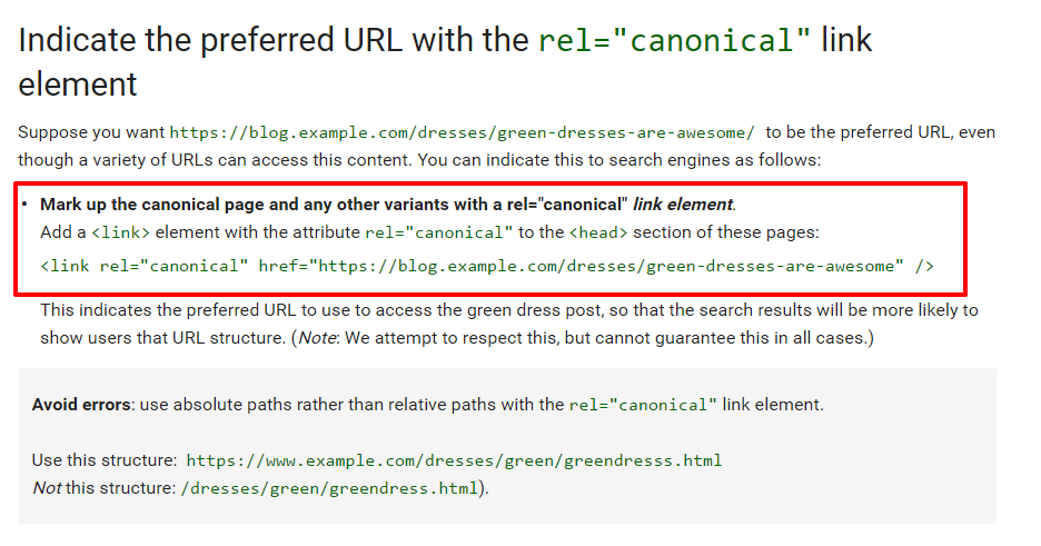 cannonical URL correct use example