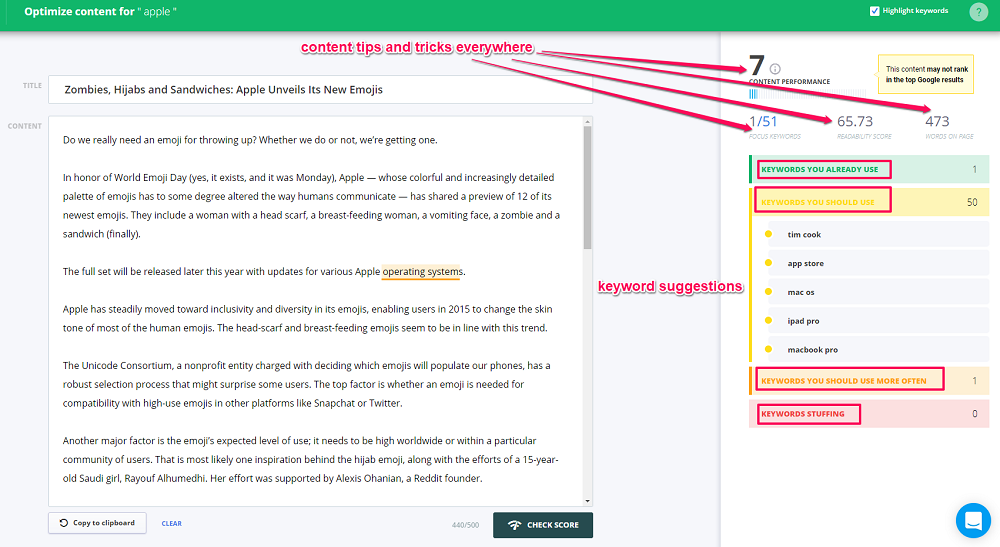 Screenshot Keyword Tool Content Check