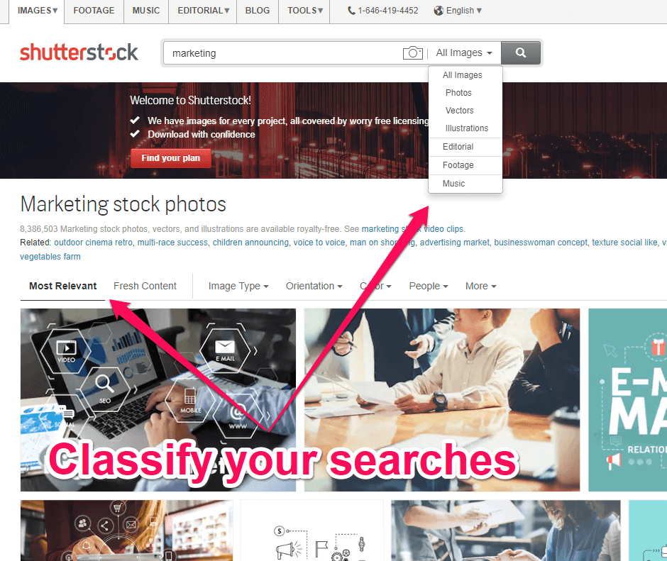 Classify searches on Shutterstock