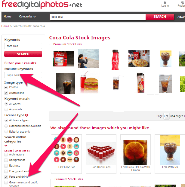 Coca Cola search on Freedigitalphotos