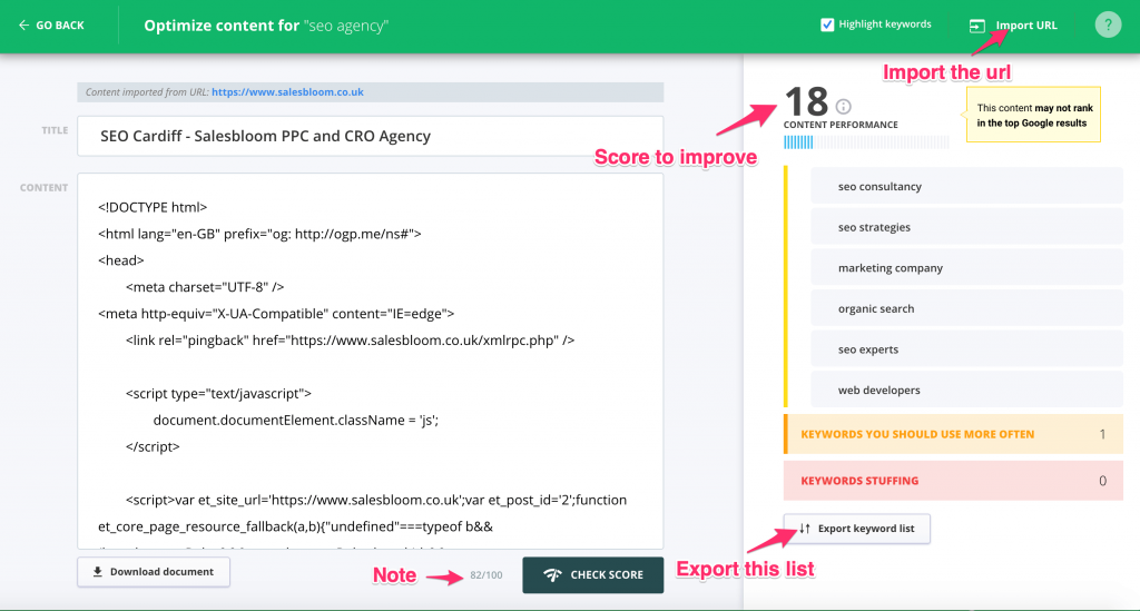 content assistant score