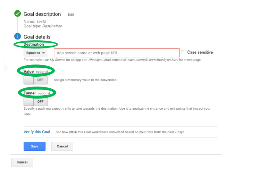 destination google analytics