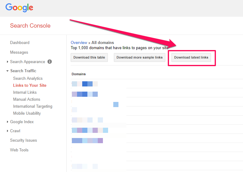 Download links from Search Console