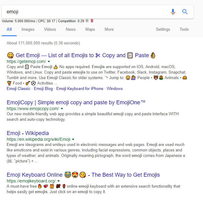 emojis back in SERP