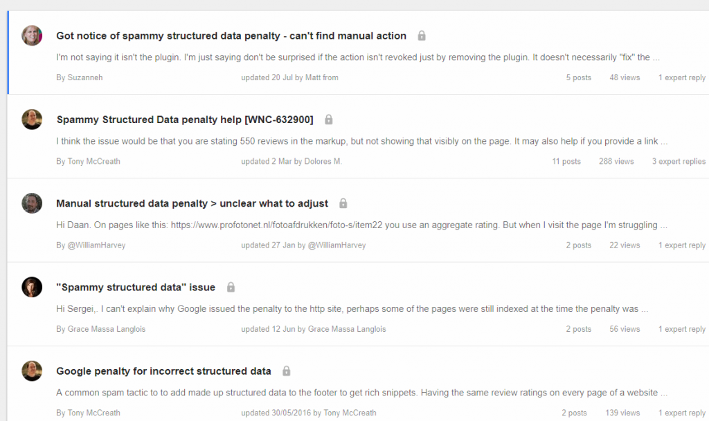 Forum discussions Structured Data Penalty