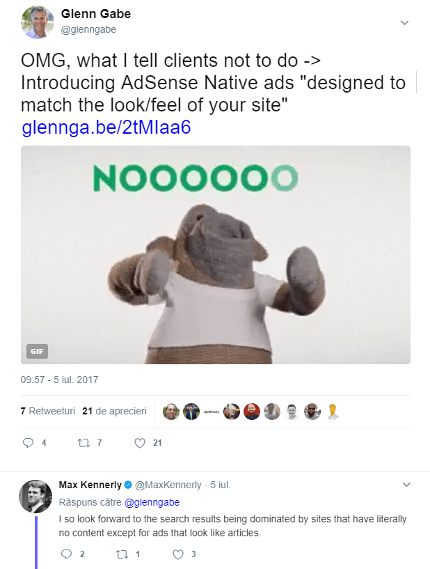 Glenn Gabe tweet about native ads