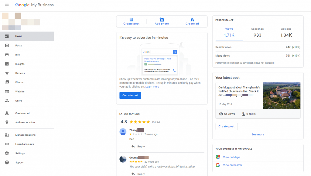 Google My Business Dashboard