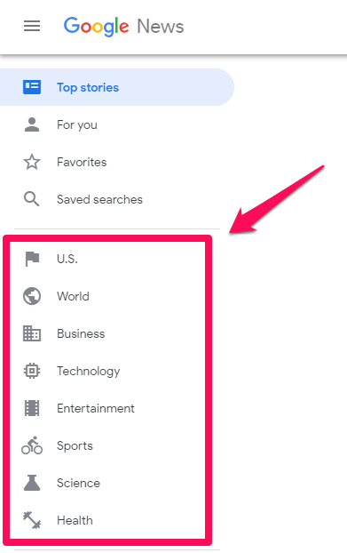Google News categories