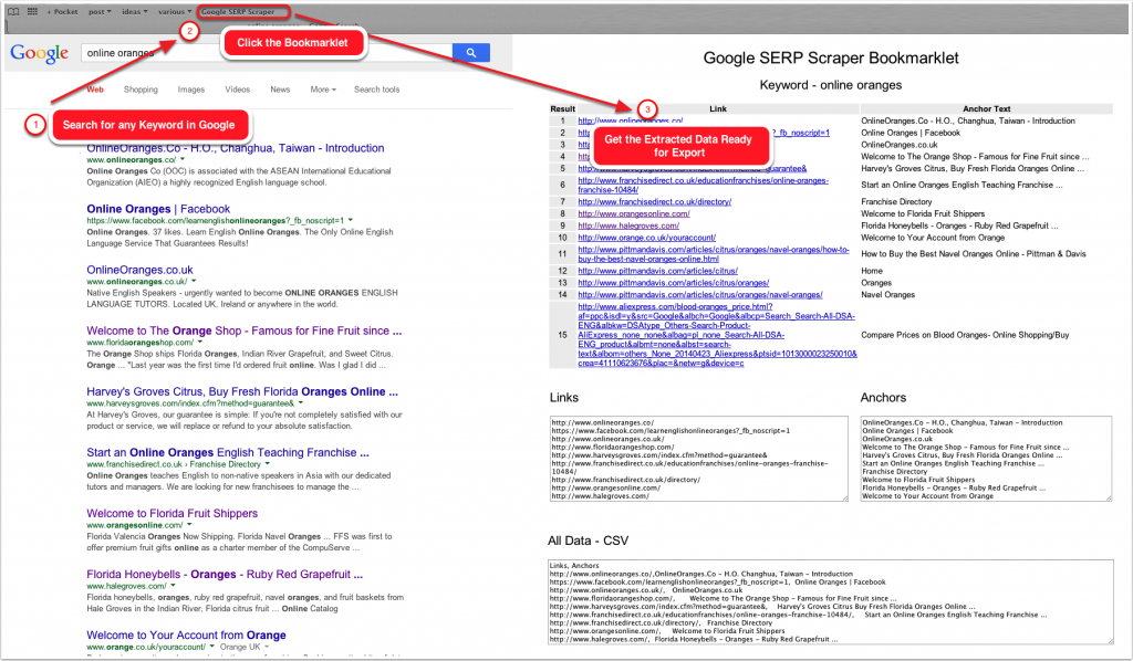 Google SERP Scraper Bookmarklet