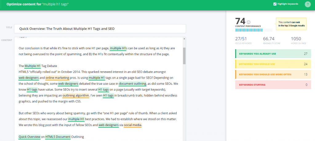 Greenlane article optimization score