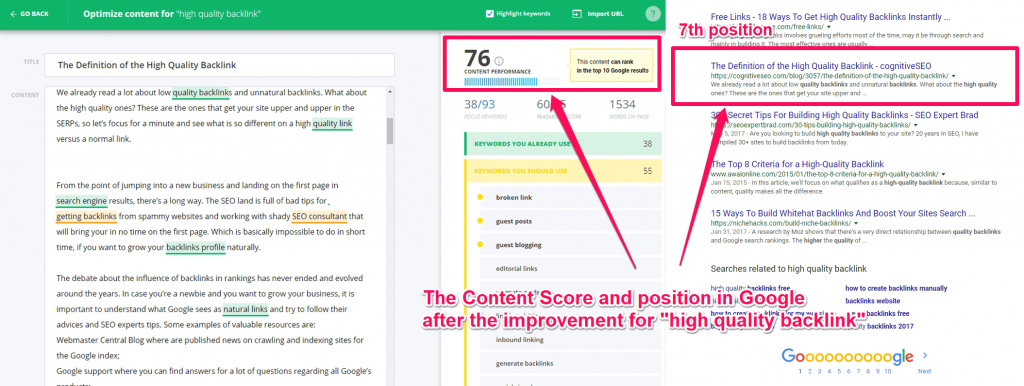 High quality backlink after the improvement