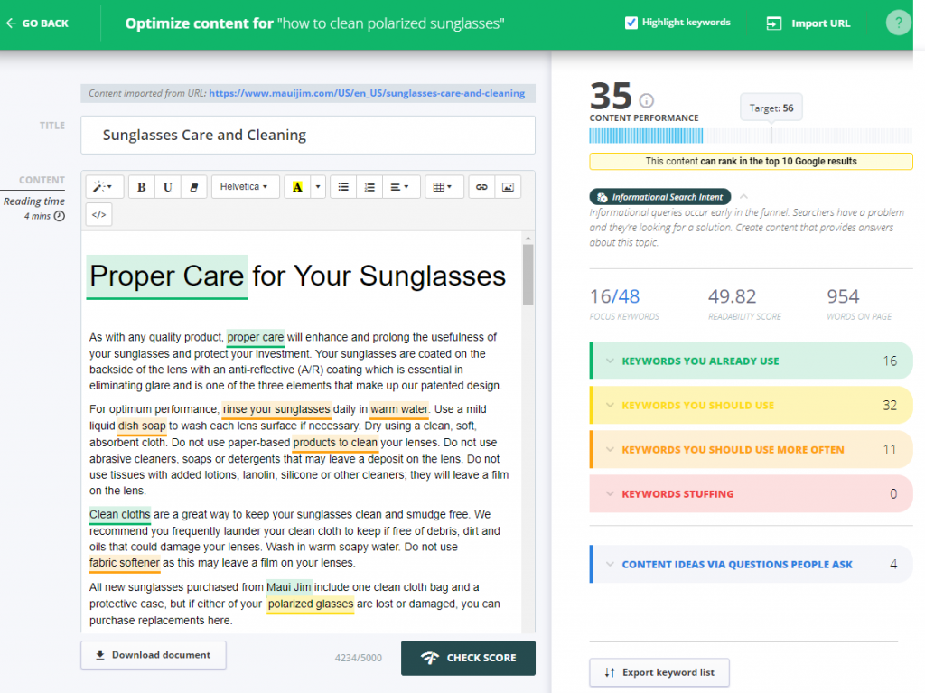 how to clean your sunglasses - informational search intent