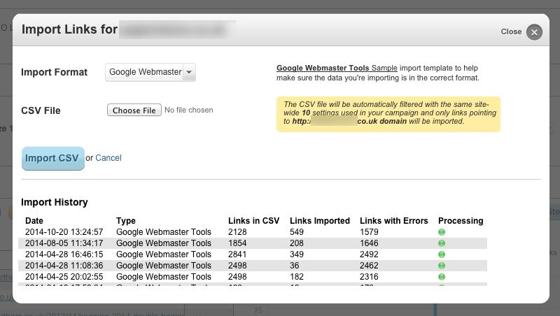 Google and Bing Link Data Extra Imports processed by cognitiveSEO