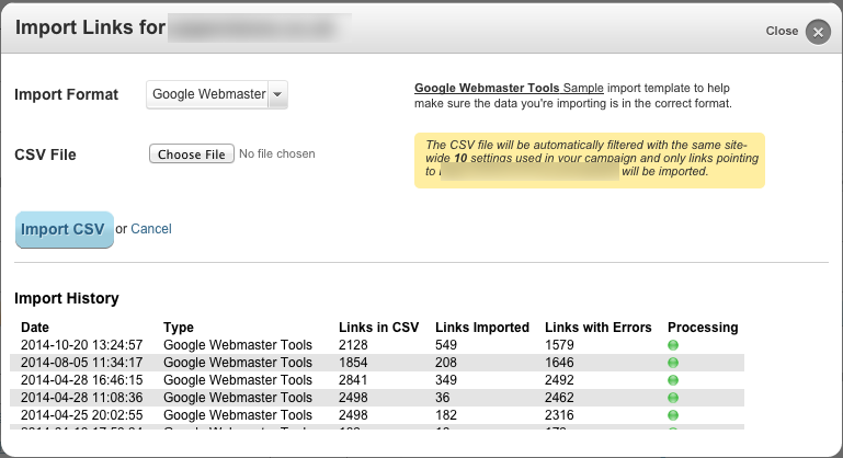 Import Links CognitiveSEO