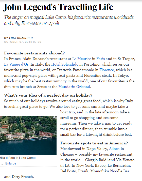 Le Bernardin Mention in Telegraph