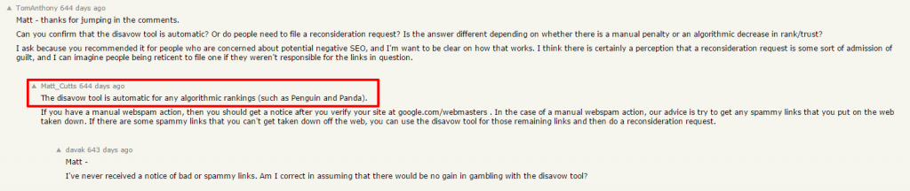 Matt Cutts on Forum Disavow Tool