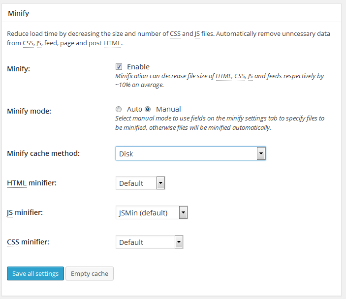 Minify scripts with W3 Total Cache