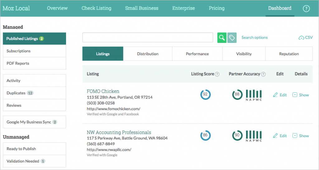 Moz local overview