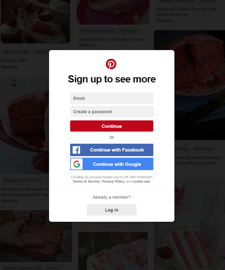 Pinterest blocking pop-up