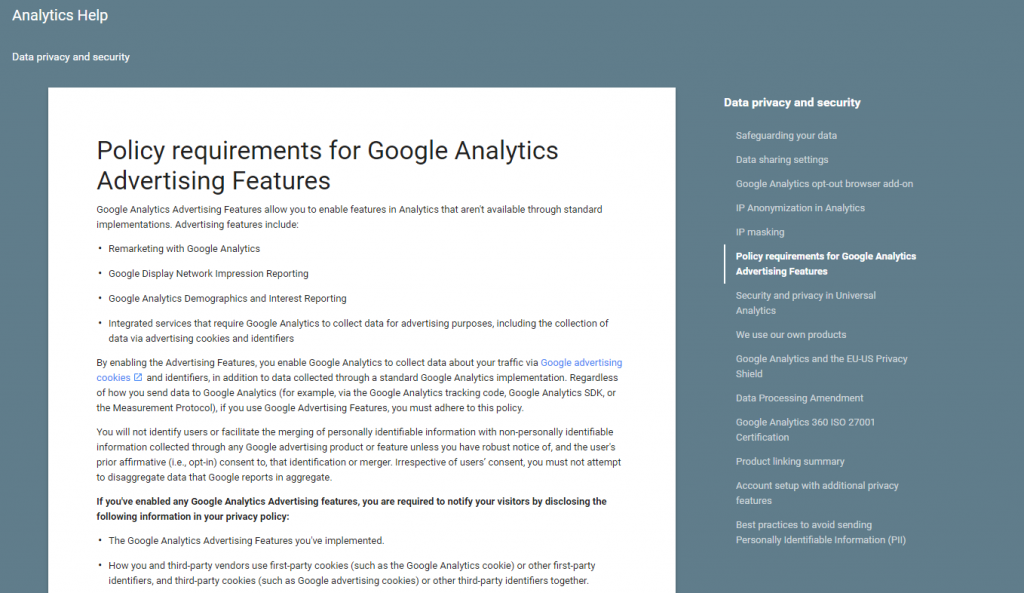 Policy requirements for Google Analytics