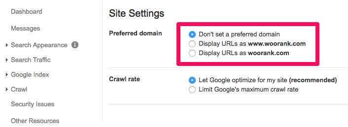 Preferred Domain Search Console