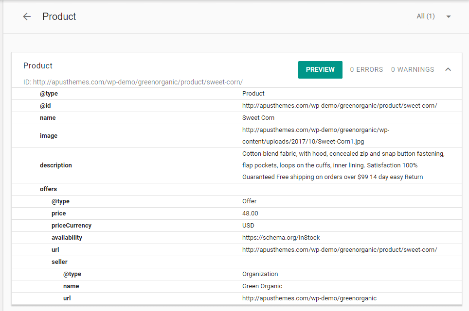 product structured data markup