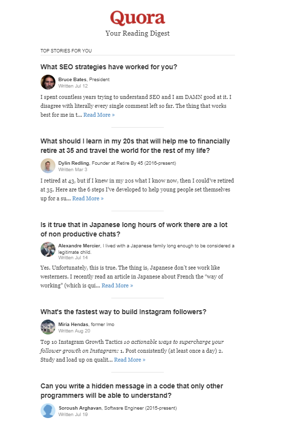 Quora newsletter