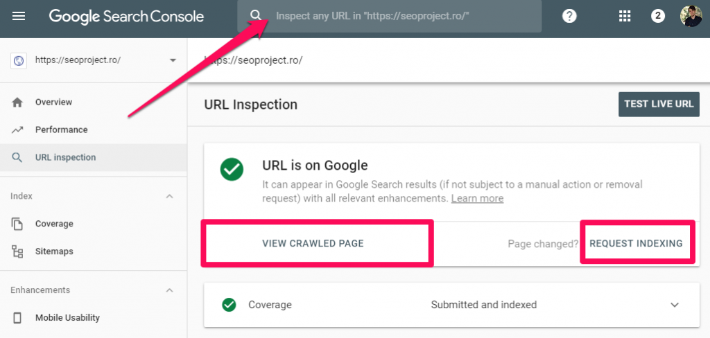 Request indexing GSC