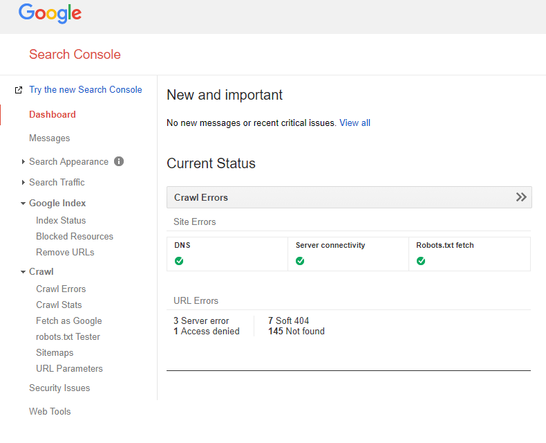 Search Console Crawl and Index Status