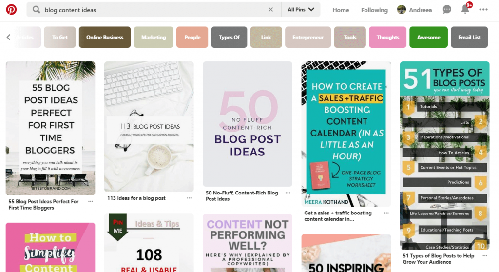 Searching for Blog content Ideas on Pinterest