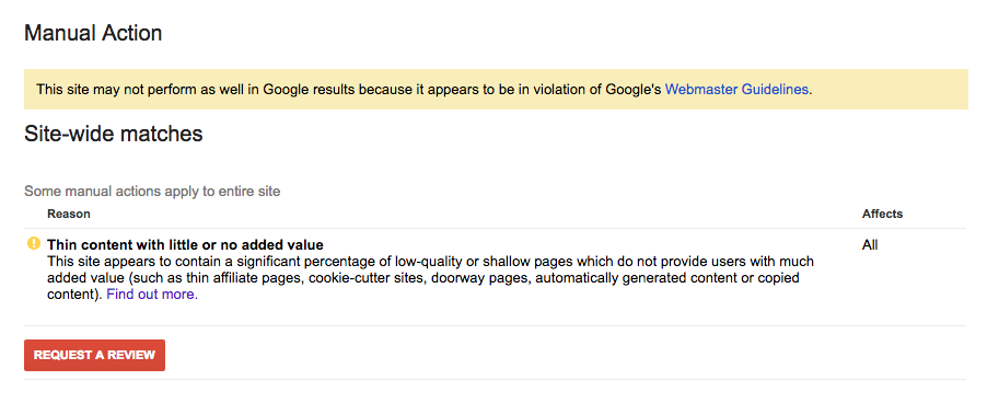 thin content search console warning