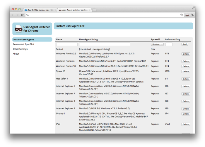 User Agent Switcher Extension