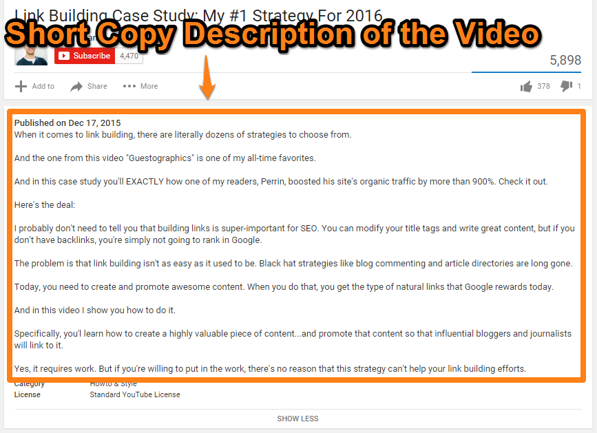 Youtube Description - Ranking for Keywords with Video Content